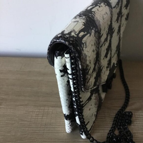 Loeffler Randall Clutch Handbag Black and White Snakeskin Embossed Leather - Picture 3 of 8